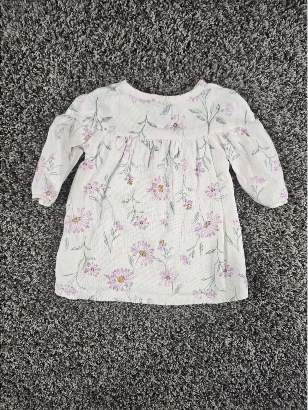 Carters Baby Girls Sz 9M Long Sleeve Gauzy Dress White Purple Floral